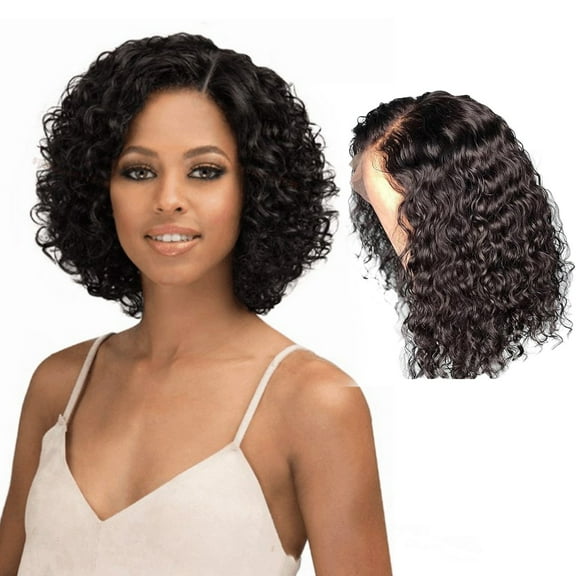 Riforla European and American Wig Women African Curly Hair Small Curvature Hand Rolled Strip Net Set Head Wigs for Women Black