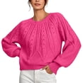 thumbnail image 6 of ClodeEU Women's Crewneck Cable Knit Sweater,Loose Puff Long Sleeve Cropped Pullover Jumper ,Women's Plus L, 6 of 6