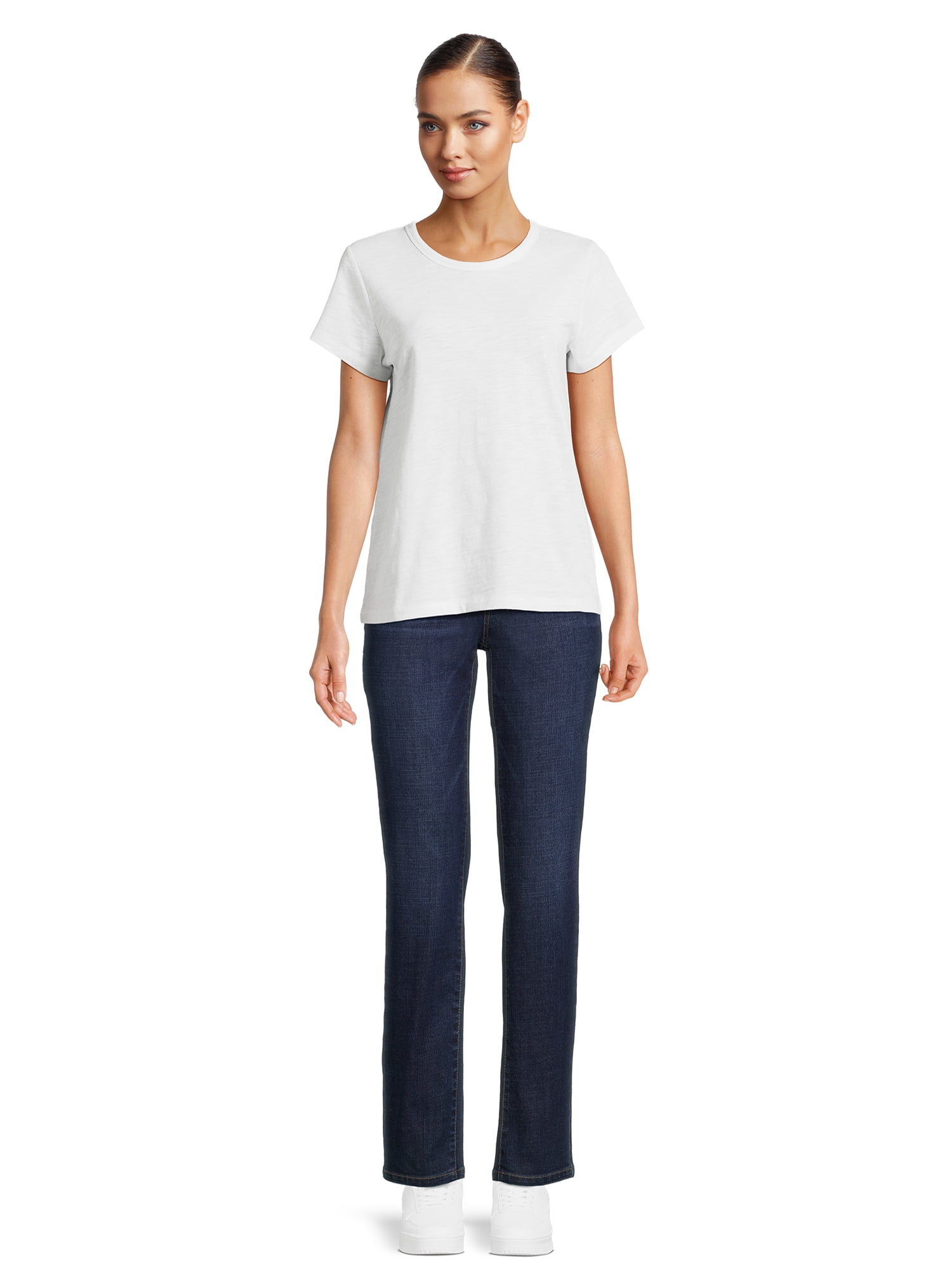 Time and Tru Women’s Slub Jersey Crewneck Tee with Short Sleeves, Sizes XS-XXXL