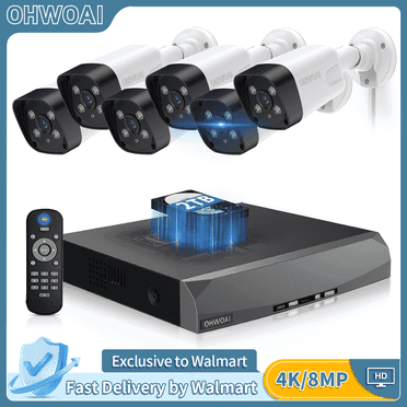 《2-Way Audio & 100ft Night Vision》OHWOAI Wired Outdoor 4K Ultra 8.0MP POE Security Camera System.
