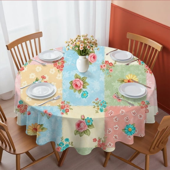 Pioneer Flower Floral Print Pattern Round Tablecloth 60 X 60 Inch, Wrinkle Resistant Wipeable Table Cloth for Kitchen Dining Picnic Patio Party