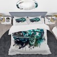 thumbnail image 2 of Designart "Speed Unleashed Vintage Classics II" Cars Luxury Bedding Covert Set - Traditional Green Performing Arts Bed Set With 1 Sham, 2 of 6