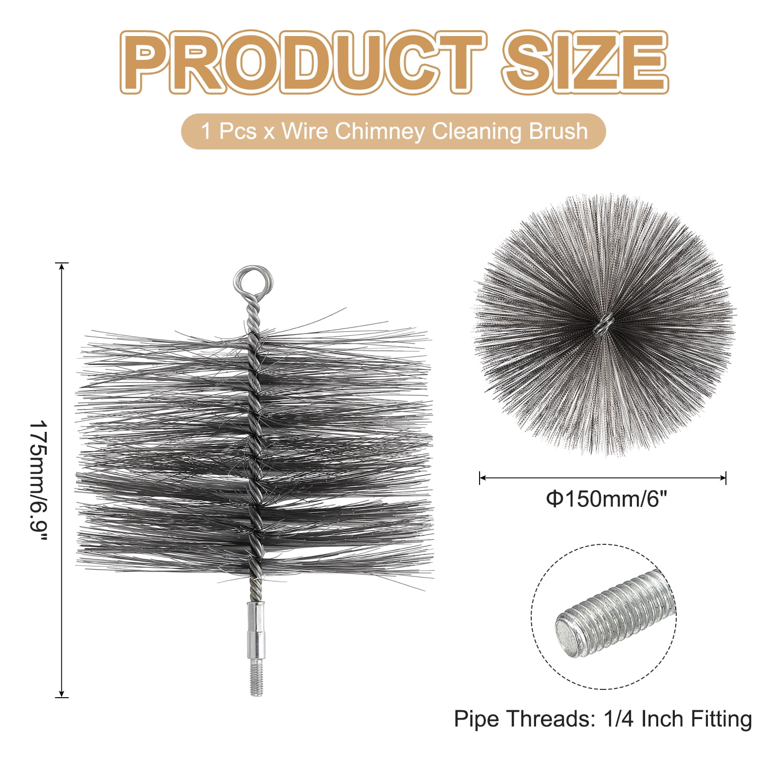 Uxcell 9" Wire Chimney Cleaning Brush, Steel Round Chimney Sweep Brush with 1/4 NPT Fitting for Cleaning Fireplace Burning Stove Tent Dryer Pipes, Silver