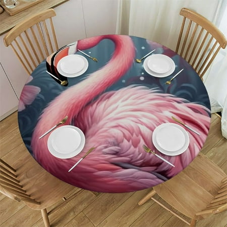 

BCIIG Flamingo Flowers Round Tablecloth Stain Resistant Washable for Indoor Outdoor Dining Parties 100% Polyester Full Width Single-Sided Printing 54 -58