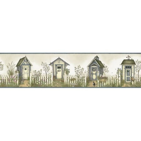 - Brewster FFR05082B White Cottage Outhouses Border Wallpaper