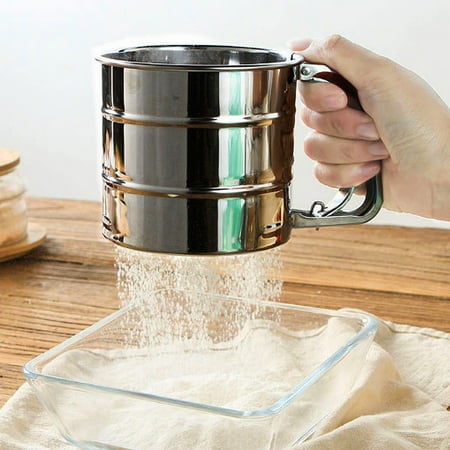 - Stainless Steel Manual Baking Mesh Flour Icing Sugar Sifter Cup Baking Shaker Kitchen Sieve For Flour Sifting