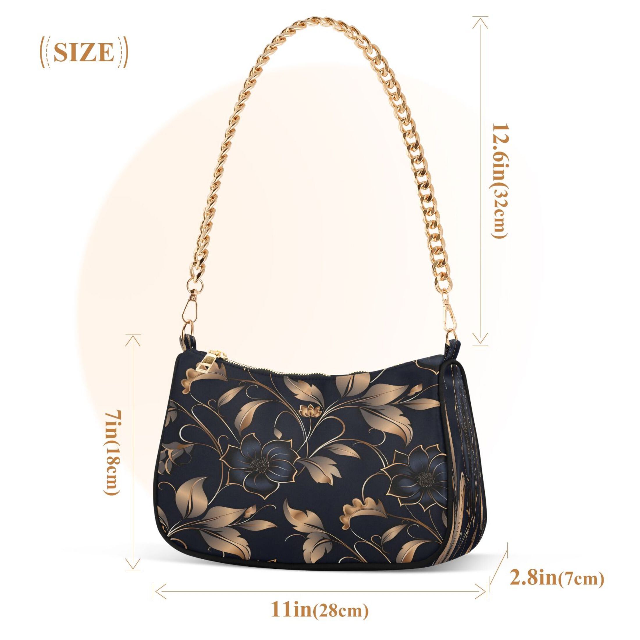 Ryvnso Flower on Black Womens Chain Shoulder Bag Tote Handbags Clutch Hobo Purse with Zipper for Travel