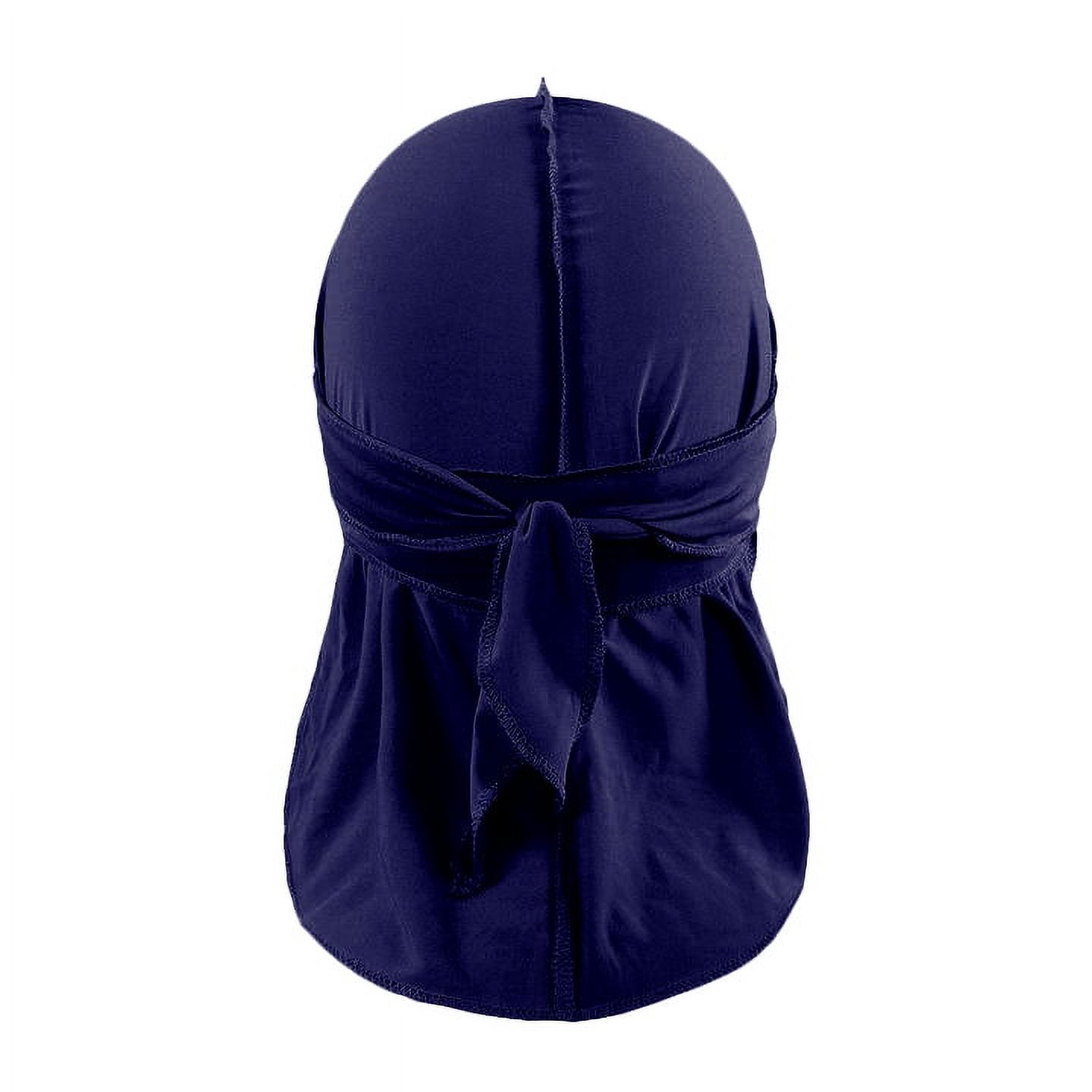 Pack of 3 Durags Headwrap for Men Waves Headscarf Bandana Doo Rag Tail (Navy Blue) - image 2 of 4