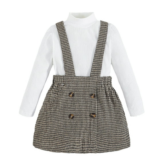 BULLPIANO 2Pcs Toddler Baby Girl Skirt Outfit Long Sleeve Shirt Top Suspender Skirt Set Little Girl Fall Winter Outfit, Size 4 Years
