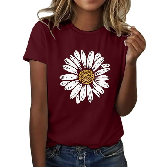 Skpblutn Womens Summer Tops Sunflower Summer T Shirt Plus Size Loose Blouse Girl Short Sleeve Graphic Casual Tees Tops for Women Xxl