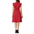 thumbnail image 3 of INSPIRE CHIC Robe-Chemise pour Femme Manches Courtes Col en Pointe Taille à Nouer Boutons Robes Mi-Longues TP Rouge, 3 of 7