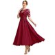 thumbnail image 1 of Vestido GATMAHE para madre del novio, encaje rojo vino, alto y bajo, 1 of 7