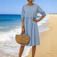 thumbnail image 2 of Fewfanhot Dresses for Women Elegant Classy Casual Comfy Cotton Crew Neck 3/4 Sleeve Tunic Beach Knee Length Dresses, 2 of 9