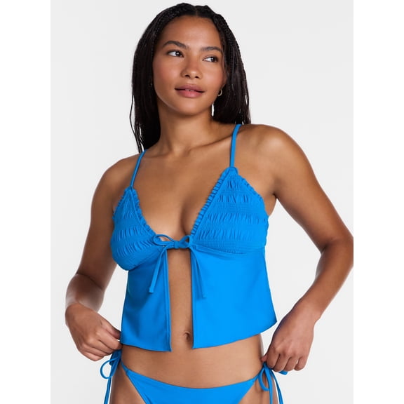 No Boundaries Smocked Flyaway Tankini Swim Top, Women's XXS-XXL
