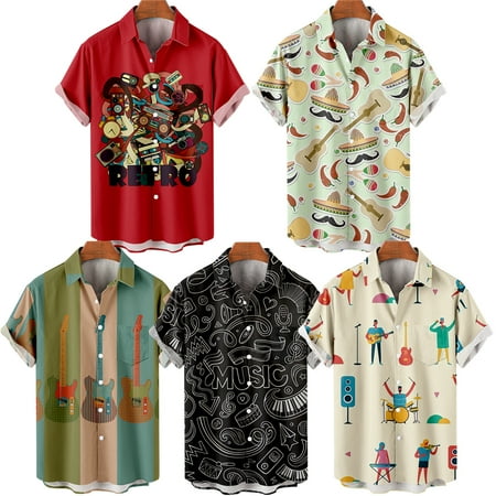 

MLFU Big & Tall Men Music Festival Button Down Short Sleeve Tees Loose Fit Classic Clothes For Men