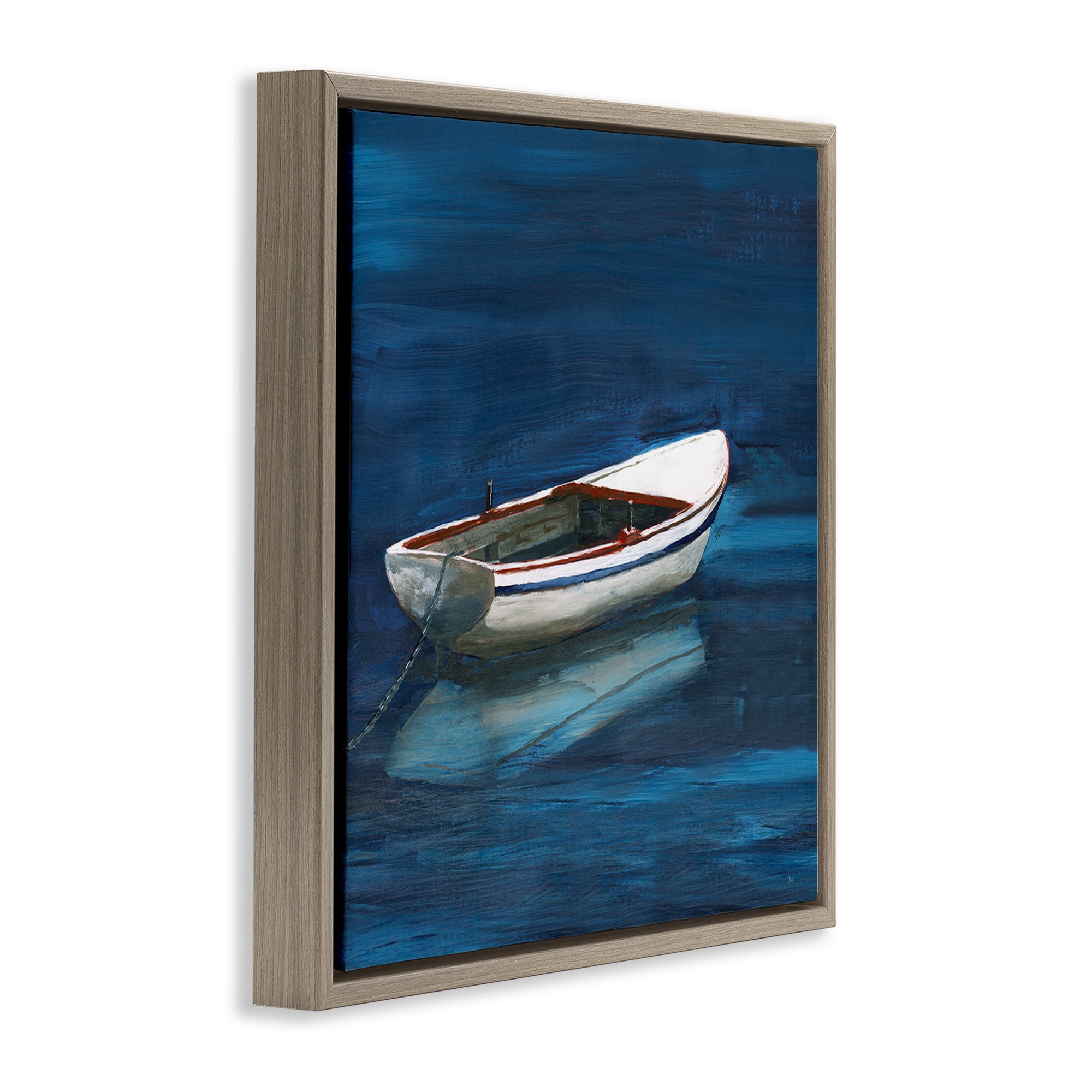 Stupell Industries Calm Floating Boat Transportation Painting Brown Floater Framed Canvas Art Print Wall Art, 25 x 25