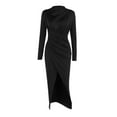 thumbnail image 5 of Elegant Women's High Neck Ruched Bodycon Dress With Long Sleeves And Side Slits For Fashionable Look Wedding Day Dress Prom Dress with Split Gown Tall Wedding Dress Dress Formal Evening Formal Dress, 5 of 5