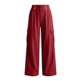 thumbnail image 6 of High Waisted Cargo Pants for Women Straight Leg Back Long Pants Elastic Waist Solid Color Cargo Pants Camping Trekking Trousers With Multiple Pockets, 6 of 9
