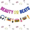 2 Pcs Hip Hop Gender Reveal Banners Funny Including Glitter Beauty or Beats Banner and Music Themed Retro Disco Garland for 90s 80s He or She, Boy or Girl Baby Shower Party Decorations