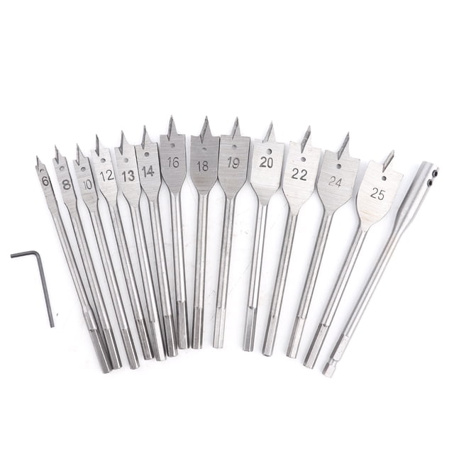 Brocas planas para madera, 15 piezas Broca de sierra de agujero plano hexagonal de acero al carbono Broca de agujero plano para madera Acabado de lujo
