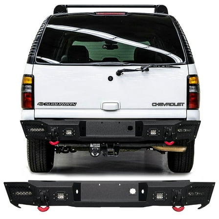 Vijay Compatible with 2000-2001-2002-2003-2004-2005-2006 Chevrolet Suburban 1500/2500 Rear Bumper Textured Black Steel with Light and D-ring