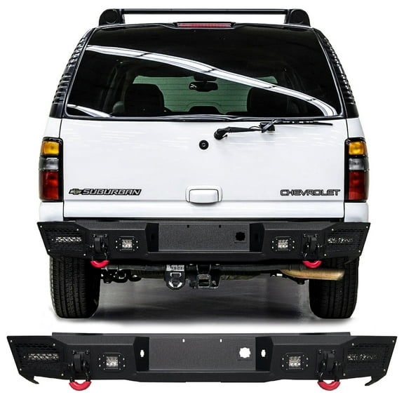 Vijay Compatible with 2000-2001-2002-2003-2004-2005-2006 Chevrolet Suburban 1500/2500 Rear Bumper Textured Black Steel with Light and D-ring