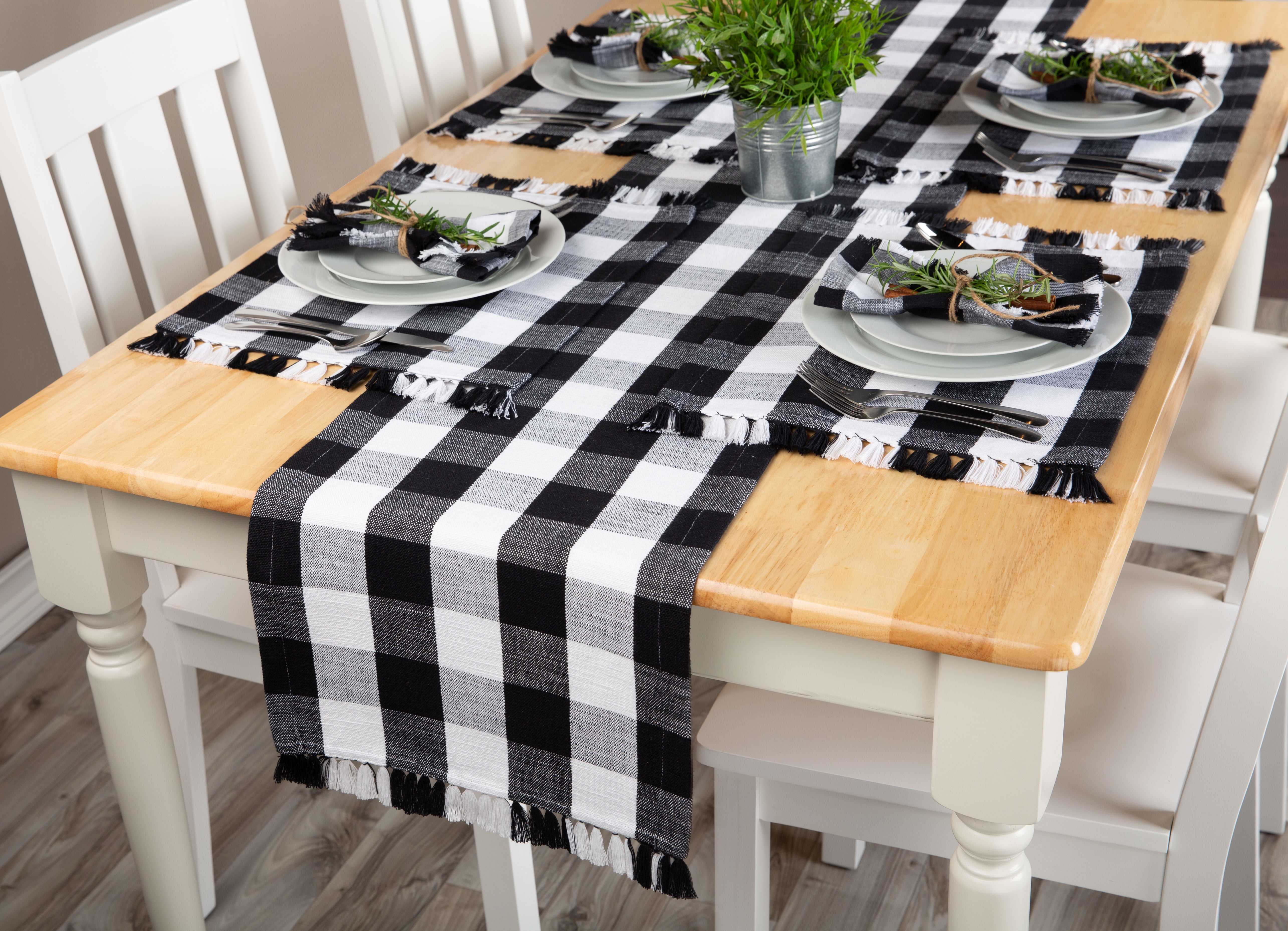 Mainstays Buffalo Plaid Woven Cotton Napkin, 4 Piece, Black and White 