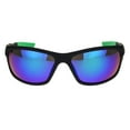 thumbnail image 2 of Mens Classic Rectangular Warp Around Sport Plastic Sunglasses Matte Black Green Teal Mirror, 2 of 4