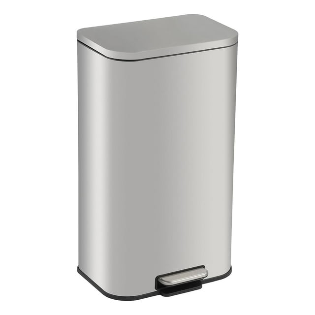 13.2 Gallon Stainless Steel Step Trash Can, Trash Can for Kitchen with Soft Close Lid, Garbage Cans with Removable Bucket for Living Room, Office, Bathroom, Rectangle, Silver