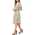 thumbnail image 4 of INSPIRE CHIC Women's Plaid Chiffon Check Tiered Smocked Midi Dress S Green Pink, 4 of 7