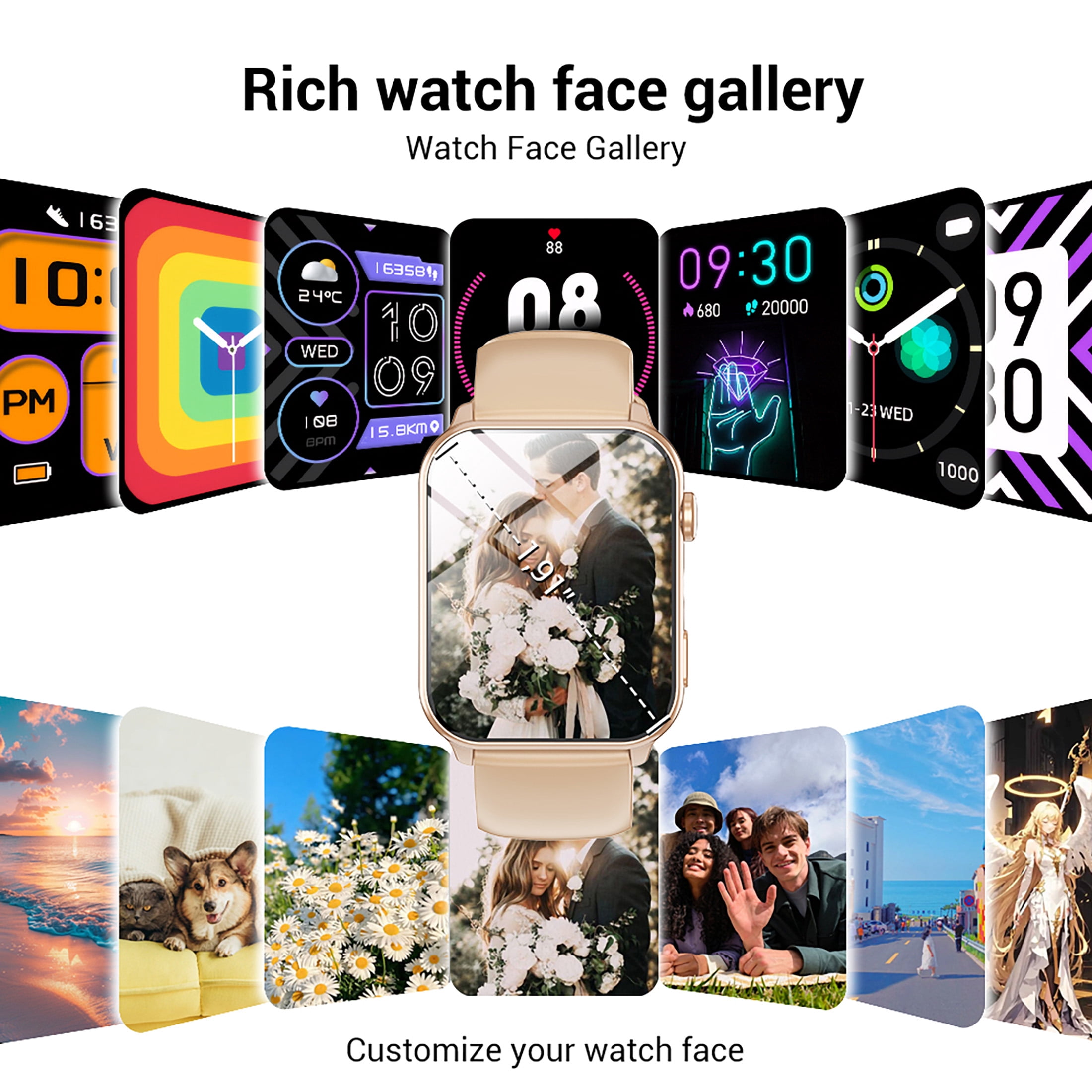 LUOMATE Smart Watch for Women Men, 1.91" Touchscreen Fitness Tracker, Bluetooth Calling, 100+ Sport Modes, IP68 Waterproof, Pedometer, Message Notifications, Compatible with Android iPhone (Pink)