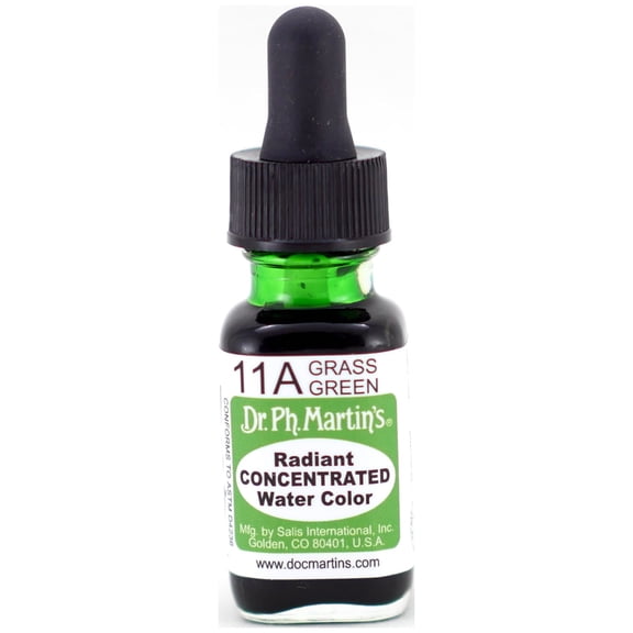 Dr. Ph. Martin's® Radiant Concentrated Water Color (11A) Watercolor Bottle, ½ US fl oz, Grass Green, 1 Bottle