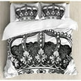 thumbnail image 3 of Queen Twin Size Duvet Cover Set, Antique Royal Crown Kingdom Emperor Ruler Czar Symbol Monarchy Authority Icon, Decorative 2 Piece Bedding Set with 1 Pillow Sham, Black and White, by Ambesonne, 3 of 3