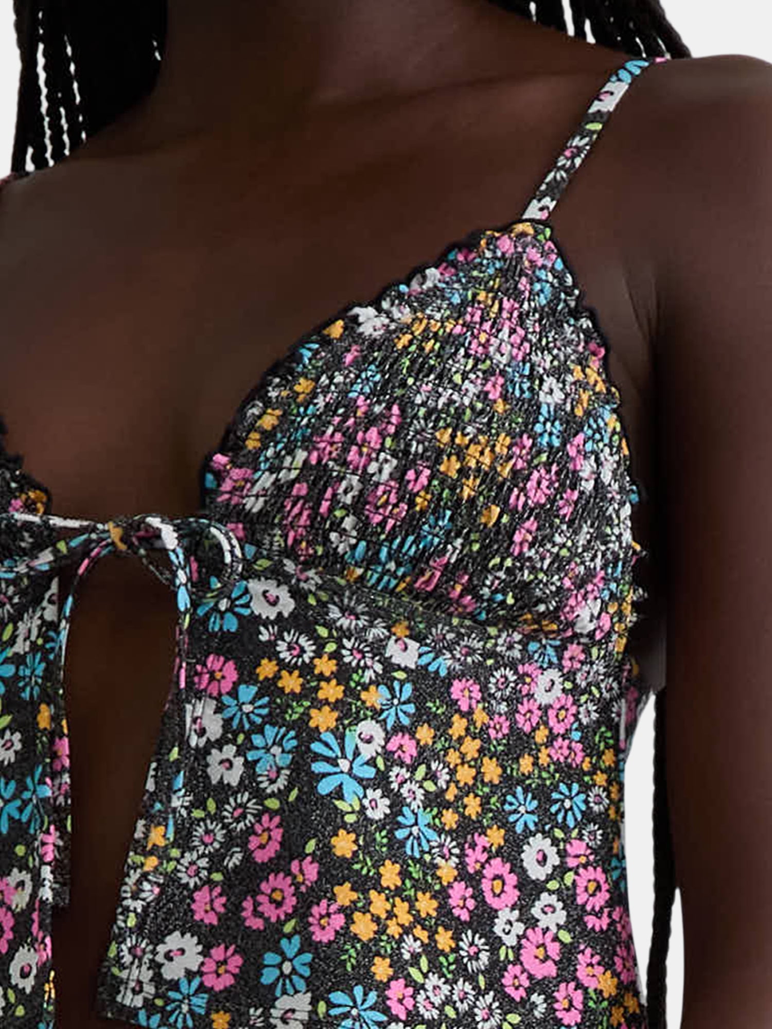 Celebrity Pink Women’s Print Smocked Flyaway Tankini Top, Sizes XS-XXL