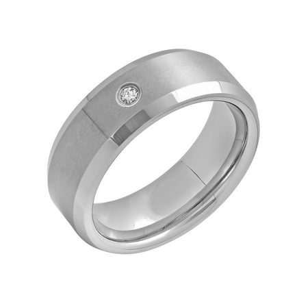 - Men's Tungsten 8MM Diamond Accent Wedding Band - Mens Ring