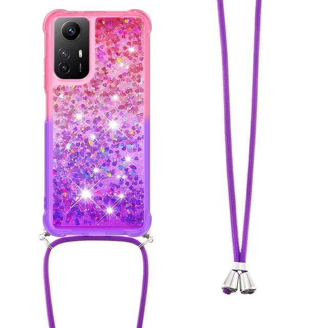 Funda para Xiaomi Redmi Note 12S 4G Brillantina Líquida Divertida Reluciente y con Cristales en Movimiento Cuerpo Cruzado con Cordón Ajustable
