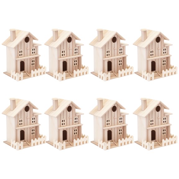 8.5" Wooden Two-Story Cottage Birdhouse by Make Market - Unfinished Hanging Birdhouse Made of 100% Wood - Outdoor Nesting Boxes - Bulk 8 Pack