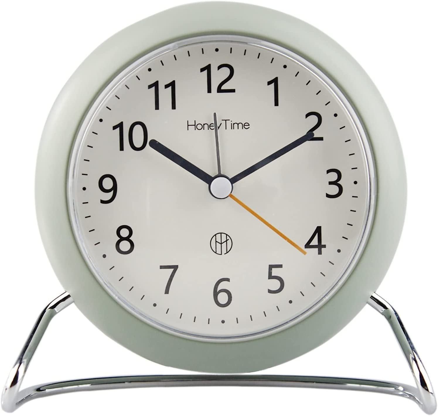4 Inch Round NonTicking Analog Alarm Clock, Battery Operated with