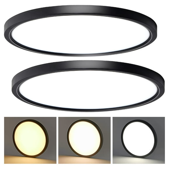 CycevSun 15.8 Inch Black Blush Mount Ceiling Light, Dimmable & 3000K-4000K-5000K 3 Color Selectable - 24W Low Profile Slim Surface Light- 2 Pack