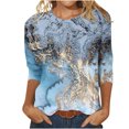 thumbnail image 1 of Pompotops Blouse Mode Femme Manches Courtes Col Rond Rétro Imprimé Ample Manches Trois-Quarts, 1 of 5