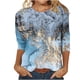 thumbnail image 2 of Fiudx Ofertas Flash Del Día Blusa Holgada Estampada con Cuello Redondo Retro de Manga Corta a La Moda para Mujer, Manga Tres Cuartos, 2 of 4