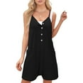 thumbnail image 4 of Hurxie Women's Summer Casual Rompers Wide Leg Short Overalls Button Adjustable Strap Jumpsuit with Pockets Black,2XL, 4 of 7