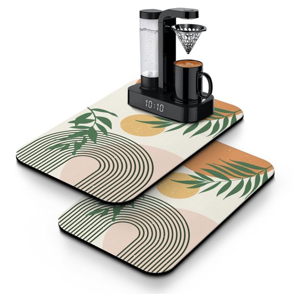 Rustic Boho Dish Drying Mat, Absorbent Coffee Bar Mat with Ethnic Tribal Patterns, Leak-Proof Non-Slip Kitchen Counter Mat for Coffee Makers