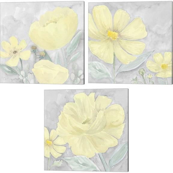 Great Art Now Peaceful Repose Gray & Yellow by Tara Reed 3 Piece Canvas Art Set Each 14W x 14H