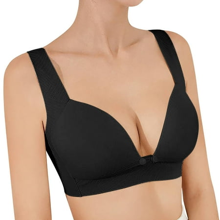 Pavied Nursing Bras Push Up Bra Front Closure Bras Women Lace Front Button Shaping Cup Adjustable Shoulder Strap Large Size Underwire Bra Plus Size Bra Womens Bras Black M