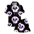 thumbnail image 3 of Shadoumai Satin Halloween Pajama Set Button Front Pumpkin Print Short Sleeved Button Top Trendy Homewear Set Colouring Pajama Sets 2 Piece Outfits for, 3 of 4