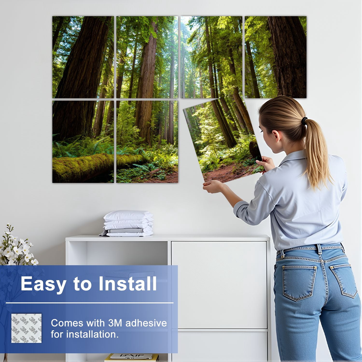 Forest 8 Pack Art Acoustic Panels Sound Absorbing redwood national park sequoias Decorative Soundproof Wall Panels Self Adhesive for Nursery Game Room Bedroom 48"x32"