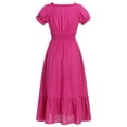 thumbnail image 2 of IBTOM CASTLE Women Mexican Fiesta Dress Summer Floral Embroidered Traditional Wear Beach Holiday Party Long Maxi Gown S Hot Pink, 2 of 8