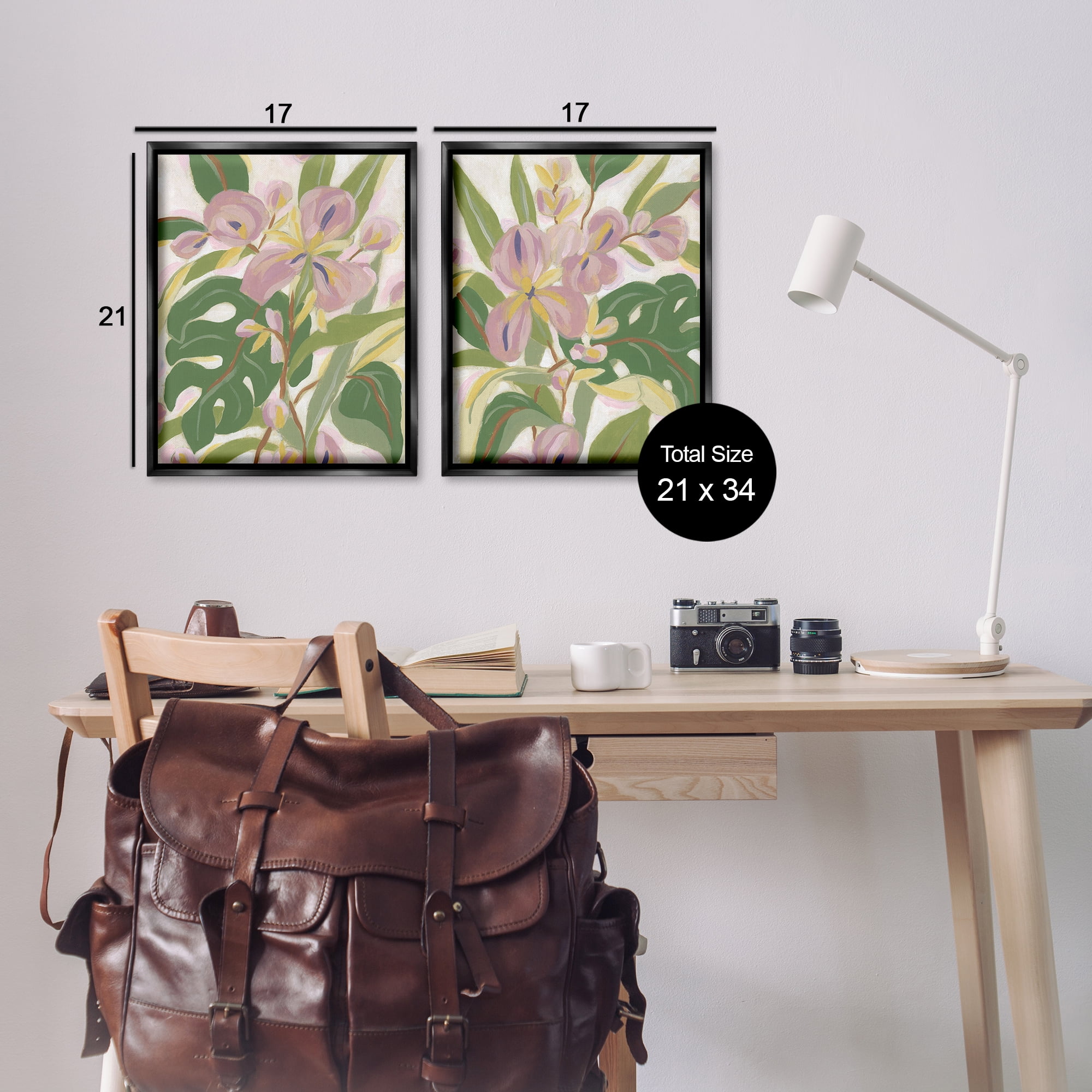Stupell Industries Tropical Irises Abstraction Plants & Flowers Painting Black Floater Framed Canvas Art Print Wall Art, 17 x 21, Set of 2