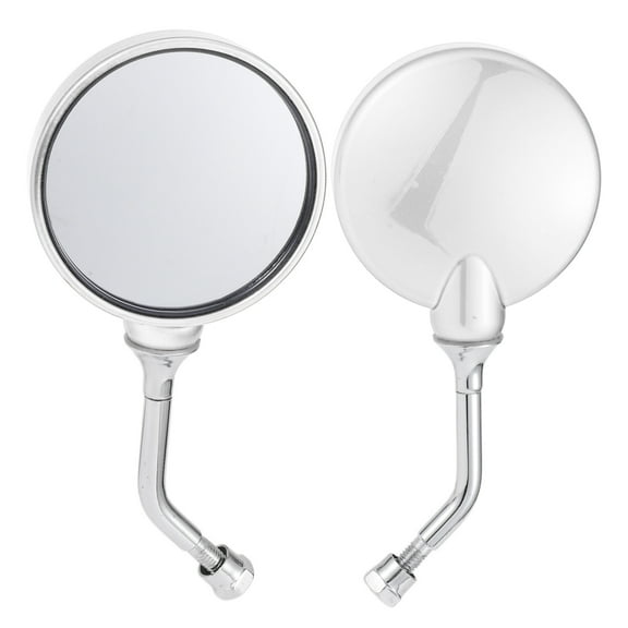 Unique Bargains 1 Set Motorcycle Rear View Mirrors Universal ABS Chrome-plated Rod Clear Glass Bar End Side Mirrors Mount White Circle L-shaped Short Handle